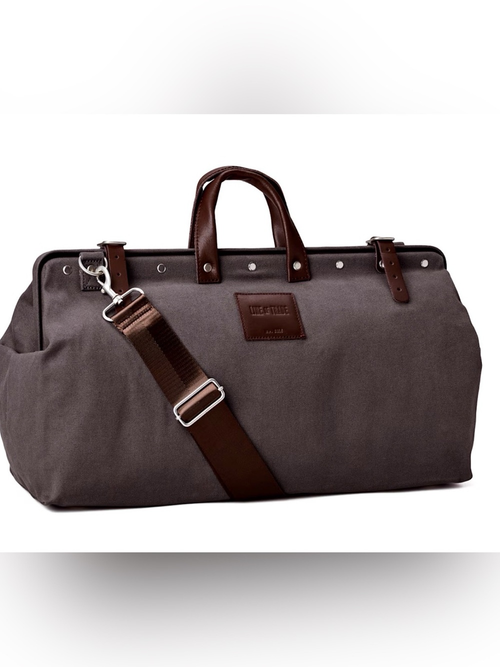 Canvas Navy Briefcase with Brown Leather Handles